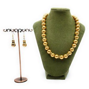 Faux Pearl Necklace with Matching Earrings Set Gold Color